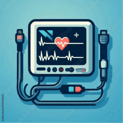 EKG machine icon with screen and cables