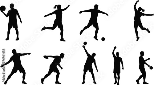Wallpaper Mural Silhouette collection of male and female athletes playing various ball sports, dynamic poses, vector illustration for fitness and sport design Torontodigital.ca