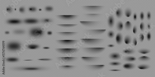 Set of realistic shadow effect on a transparent background different shapes, page separation vectors.