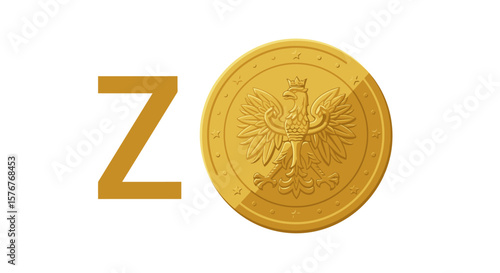 Polish Zloty Coin Featuring Crowned Eagle Emblem Currency of Poland Golden Color.