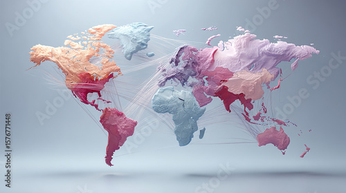 Abstract Colorful 3D World Map with Global Connections - Premium Digital Art