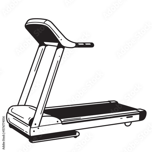 Line art illustration of a treadmill fitness equipment for exercise and workout routines