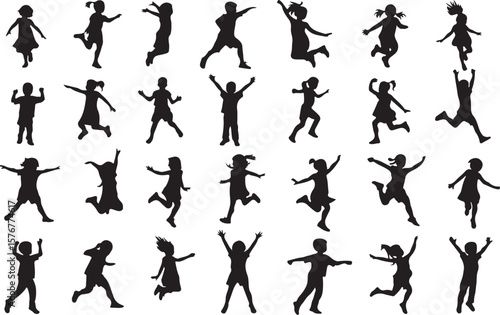 Children in Joyful Playful Motion Expressing Freedom, Energy, and Innocence.