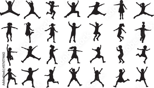 Children in Joyful Playful Motion Expressing Freedom, Energy, and Innocence.