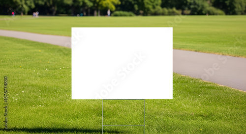 Fototapeta Naklejka Na Ścianę i Meble -  Blank Yard Sign on Green Lawn Background. Copy Space.