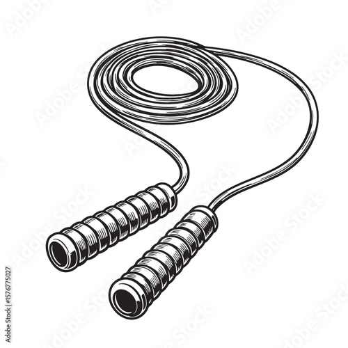 Vector illustration of a detailed black and white vintage style skipping rope