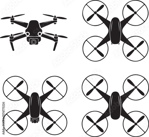 Modern Drone Silhouette

QuadCopter Flying Silhouette

Aerial Drone Vector Design

Remote Control Drone Illustration

Drone Photography Silhouette