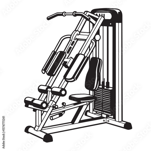Vector illustration of a professional gym multi-station workout machine for strength training