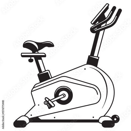 Vector illustration of an isolated stationary exercise bike in a simple black and white design
