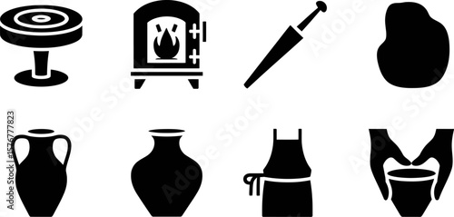 Pottery making tools and equipment icons for ceramic art studio and pottery workshop vector illustration vector