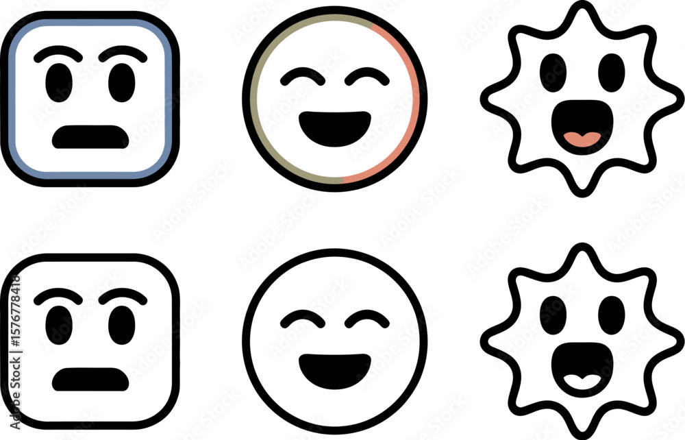 Vector emoji faces design elements expressing different emotions and moods for social media posts design vector Vector emoji faces design elements expressing different emotions and moods for social media posts design vector