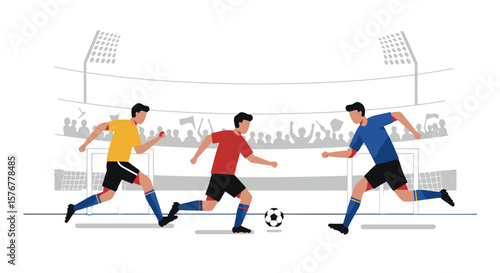 Soccer Players Dribbling in Stadium Illustration