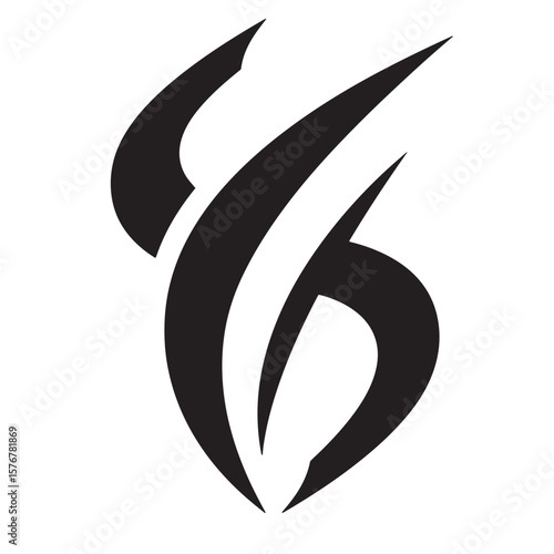 Abstract black and white graphic design element in bold curved shapes and sharp points