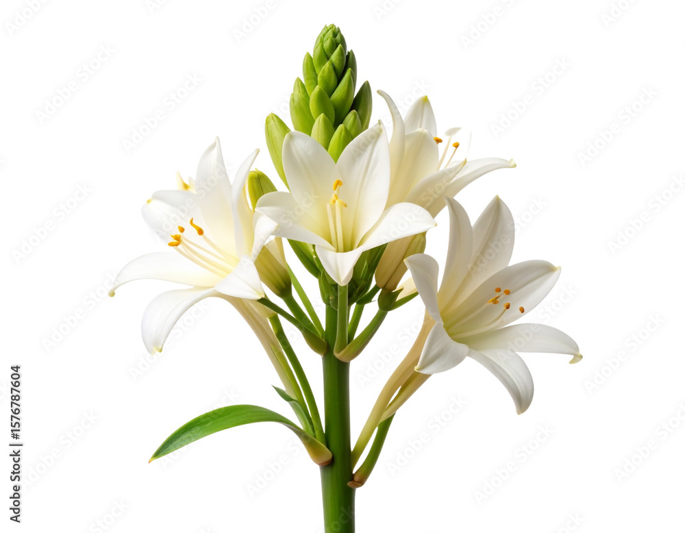 Obraz premium Single Tuberose Flower Spike with Detailed Blossoms, isolated on transparent background