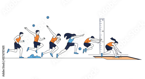 Capturing the dynamics of athletic performance through sequential motion illustrations demonstrating human physical activity and sport