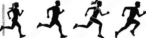 Dynamic Silhouettes: Diverse Men and Women Running for Fitness