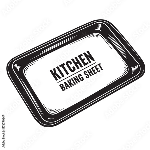 Black and white illustration of a baking sheet kitchen cooking