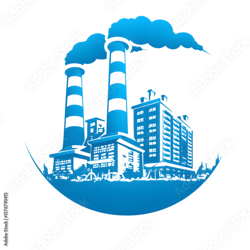 Factory complex spewing blue emissions under pale horizon