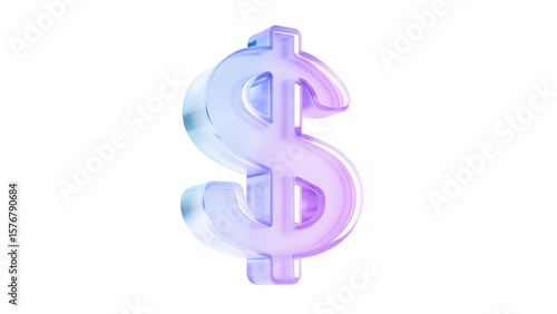 3D Glass Holographic Dollar Sign Icon Render Illustration