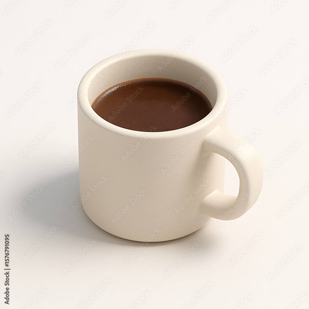 A creamy-white mug filled with dark brown coffee sits on a bright white surface. A creamy-white mug filled with dark brown coffee sits on a bright white surface.