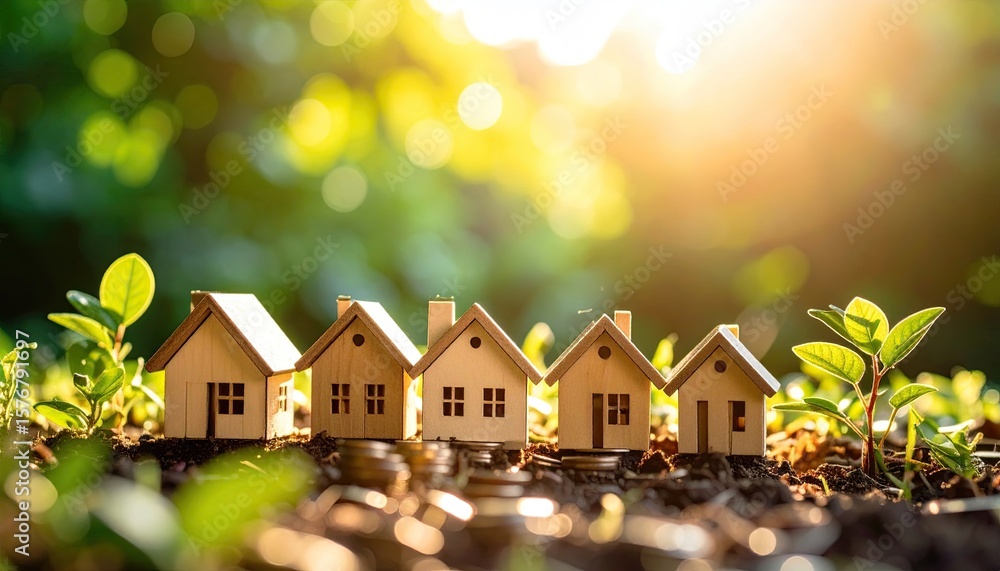 custom made wallpaper toronto digitalMiniature houses in a row on a bed of dirt