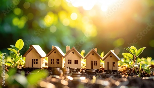 Wallpaper Mural Miniature houses in a row on a bed of dirt Torontodigital.ca