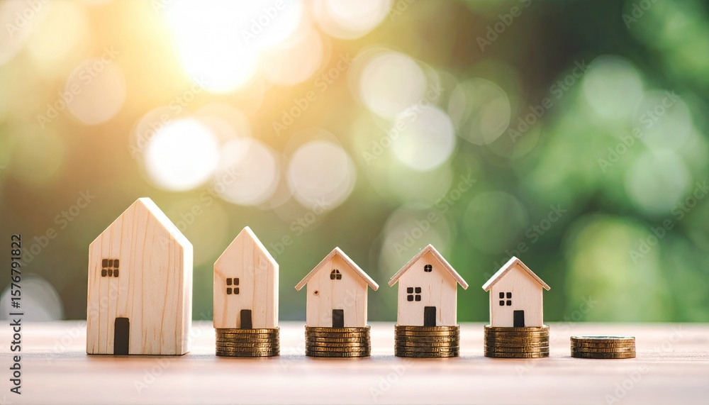 Naklejka premium Miniature houses on coins, symbolizing property growth