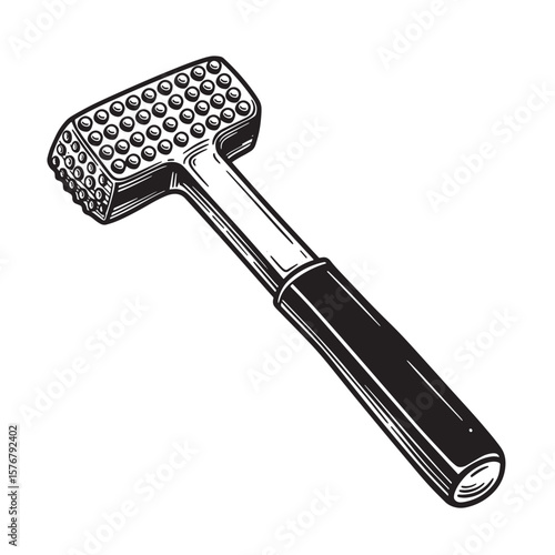 Black meat tenderizer hammer with textured head and handle kitchen tool cooking utensil