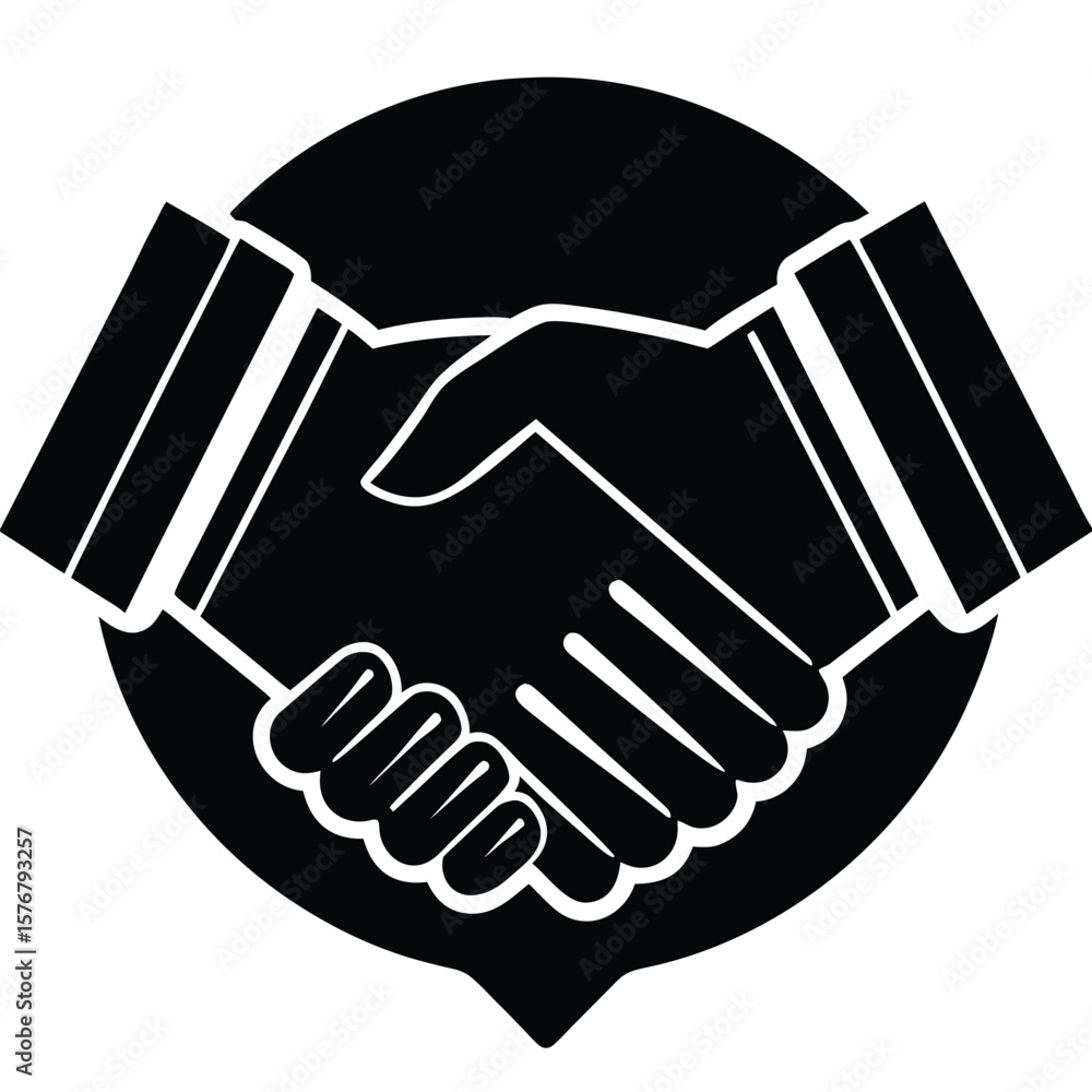 Obraz premium Symbolic handshake between two people in a black and white silhouette style representing agreement and partnership