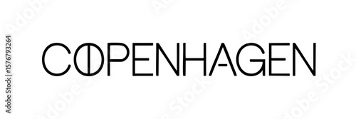 Modern Minimalist Black Copenhagen Text Isolated on Transparent Background – Scandinavian Typography, Editable Vector Design