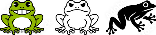 Three cartoon frog illustrations vector graphic design amphibian animal nature wildlife drawing art