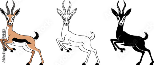 Gazelle illustration set, antelope art design, african wildlife drawing, animal vector images
