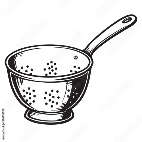 Metal kitchen strainer with handle and perforations kitchenware colander