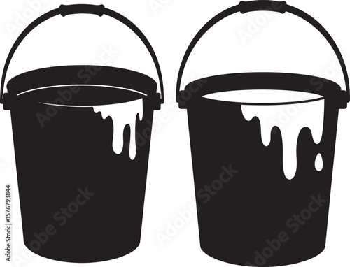 Paint bucket with dripping colors silhouette