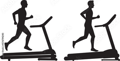 Man running on treadmill fitness silhouette banner