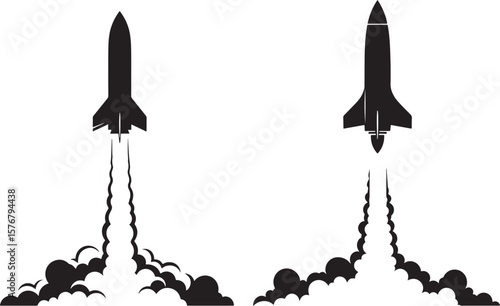 Rocket launching into space silhouette