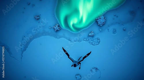 Arctic flight under ethereal aurora