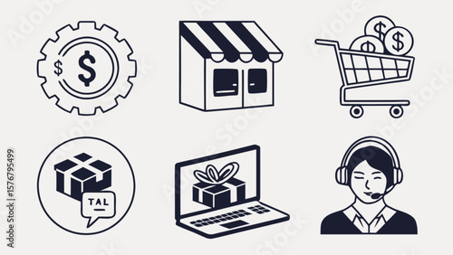E commerce business solutions icons for online shopping retail and customer support services vector set
