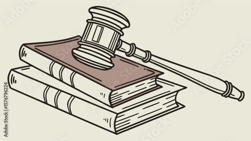 Law books and gavel illustration for legal education resources and judicial system graphics design element