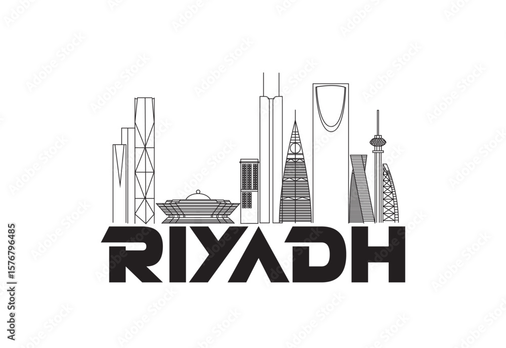 Fototapeta premium Saudi Riyadh skyline vector line art