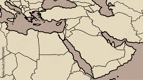 Middle east map vector illustration with countries borders and outline for geography and travel design