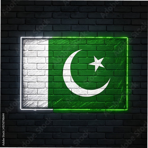 Pakistan Flag: Neon Sign on Brick Wall - Vibrant National Symbol