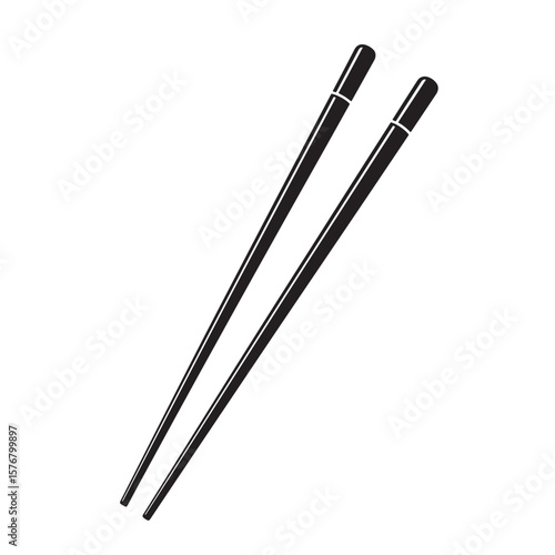 Black chopsticks crossed on white background eating utensils