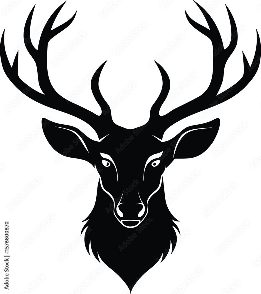 Fototapeta premium Majestic Black Silhouette of a Deer Head with Antlers