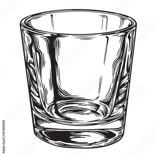 Detailed sketch of a clear glass tumbler beverage drinkware