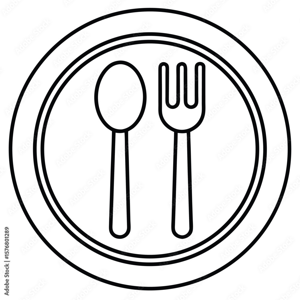 Simple line art icon of fork and spoon inside a circle cutlery eating Simple line art icon of fork and spoon inside a circle cutlery eating