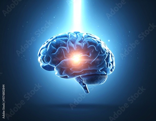 Futuristic Brain Illustration with Inner Light and Neural Energy