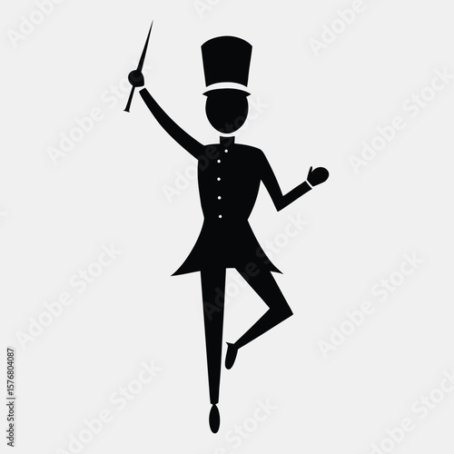 Silhouette of a Drum Major Conducting an Orchestra