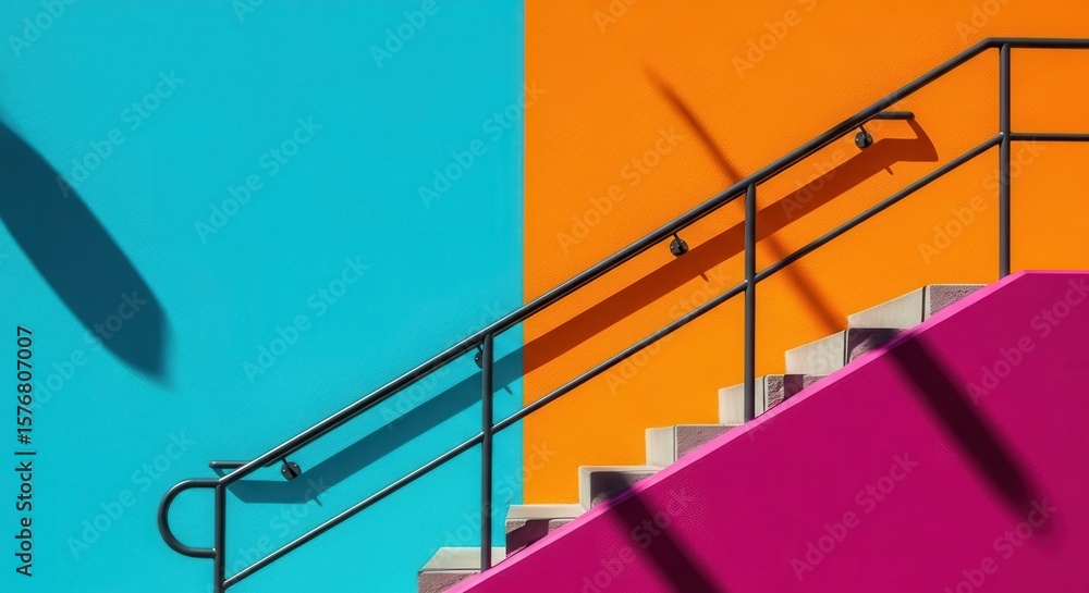 Naklejka premium Staircase with bright orange, turquoise, and magenta colors