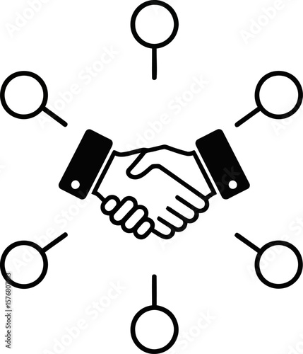 Business handshake network connection partnership collaboration agreement success deal icon vector